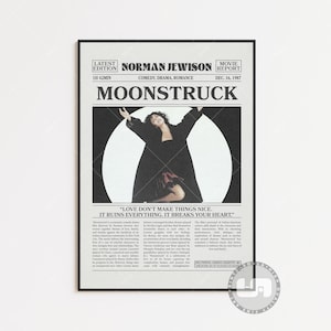 Moonstruck, Norman Jewison, Retro Newspaper Movie Poster, Black White Wall Art, Vintage Retro Art Print, Custom Movie Poster,