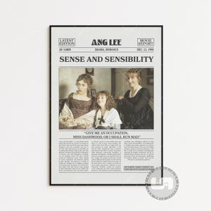 Sinn und Sensibilität Poster, Ang Lee, Filmposter, Retro Zeitung, schwarz weiß Wandkunst, Vintage Retro Kunstdruck, individuell gestaltetes Filmposter