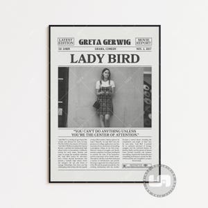Lady Bird, Greta Gerwig, Poster retrò del film di giornale, Arte murale in bianco e nero, Stampa artistica retrò vintage