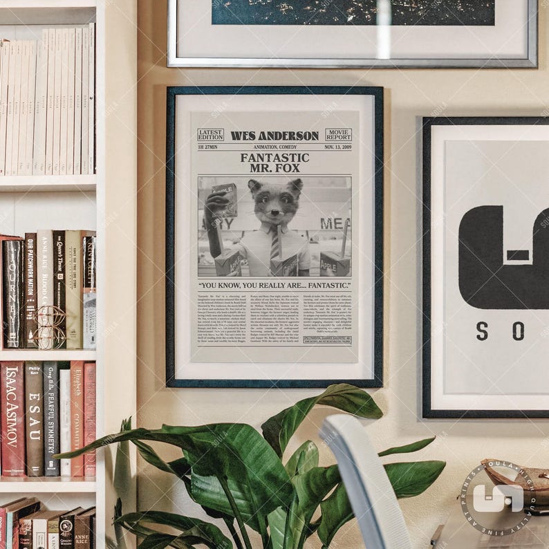 Fantastic Mr. Fox Poster, Wes Anderson, Retro Newspaper Movie Poster, Black White Wall Art, Vintage Retro Art Print image 4