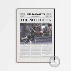 Poster di The Notebook, Nick Cassavetes, poster del film, giornale retrò, arte murale in bianco e nero, stampa artistica retrò vintage, poster del film personalizzato