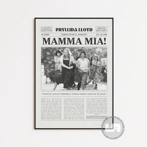 Mamma Mia!, Phyllida lllloyd, Retro Zeitung Film Poster, Schwarz Weiß Wand Kunst, Vintage Retro Kunstdruck, Benutzerdefinierte Filmplakat, Movie Print