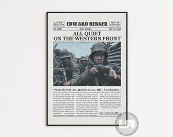 All Quiet on the Western Front, Edward Berger, Retro Newspaper Movie Poster, Black White Wall Art, Vintage Retro Art Print