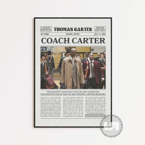 コーチ・カーターのポスター、トーマス・カーター、レトロな新聞映画ポスター、白黒ウォールアート、ヴィンテージレトロアートプリント