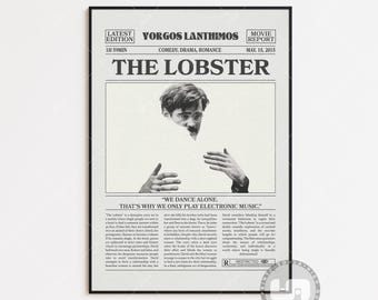 May include: A black and white movie poster for the film "The Lobster" directed by Yorgos Lanthimos. The poster features a man in a suit with his hands raised in the air. The text on the poster reads "The Lobster" and "We dance alone. That's why we only play electronic music."