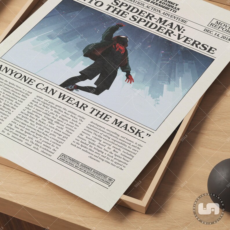 Spider-Man: Un nuovo universo Poster, Poster del film, Giornale retrò, Arte murale in bianco e nero, Stampa artistica retrò vintage, Film personalizzato immagine 5