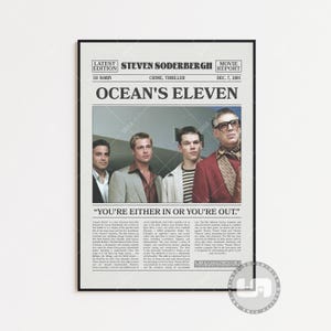 Ocean's Eleven Poster, Steven Soderbergh, Filmposter, Retro Zeitung, schwarz weißes Wandbild, Vintage Retro Kunstdruck, individuell gestaltetes Filmplakat