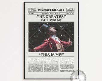 The Greatest Showman Poster, Michael Gracey, Movie Poster, Retro Newspaper, Black White Wall Art, Vintage Retro Art Print, Custom Movie