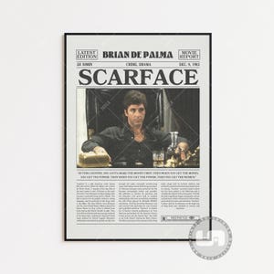 Poster di Scarface, Brian De Palma, poster del film, giornale retrò, arte murale in bianco e nero, stampa artistica retrò vintage, poster del film personalizzato