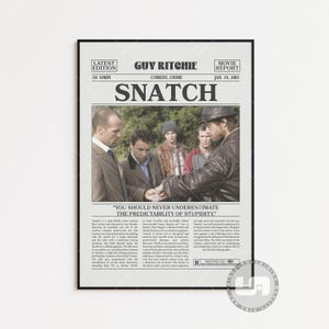 Snatch Poster, Guy Ritchie, Movie Poster, Retro Newspaper, Black White Wall Art, Vintage Retro Art Print, Custom Movie Poster