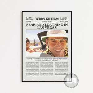 Miedo y asco en Las Vegas, Terry Gilliam, póster de película de periódico retro, arte de pared en blanco y negro, impresión de arte retro vintage