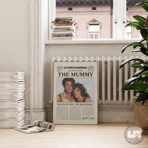 The Mummy Poster, Stephen Sommers, Movie Poster, Retro Newspaper, Black White Wall Art, Vintage Retro Art Print, Custom Movie Poster image 3