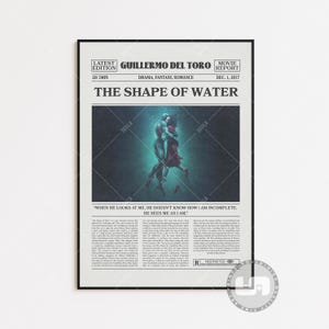Poster de La forma dell'acqua, Guillermo del Toro, Locandina del film, Giornale retrò, Arte murale in bianco e nero, Stampa artistica retrò vintage, Film personalizzato