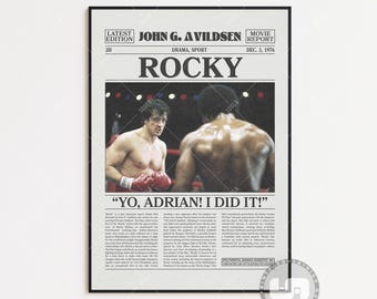 Rocky Poster, John G. Avildsen, Movie Poster, Retro Newspaper, Black White Wall Art, Vintage Retro Art Print, Custom Movie Poster