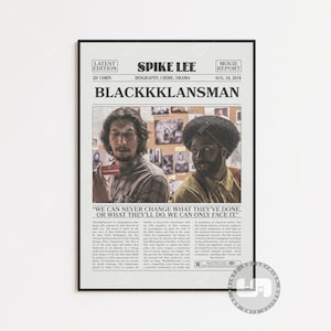 BlackKkKlansman Poster, Spike Lee, Retro Zeitung Film Poster, Schwarz Weiß Wand Kunst, Vintage Retro Kunstdruck