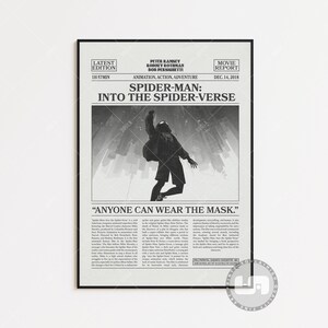 Spider-Man: Un nuovo universo Poster, Poster del film, Giornale retrò, Arte murale in bianco e nero, Stampa artistica retrò vintage, Film personalizzato Black & White