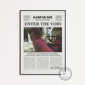 Enter the Void Poster, Gaspar Noé, Retro Newspaper Movie Poster, Black White Wall Art, Vintage Retro Art Print