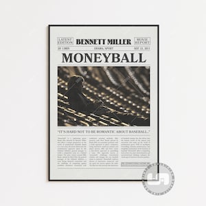 Moneyball, Bennett Miller, Poster retrò del film di giornale, Arte murale in bianco e nero, Stampa artistica retrò vintage, Poster personalizzato del film, Stampa del film