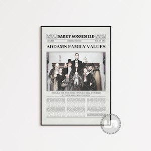 Addams Family Werte, Barry Sonnenfeld, Retro Zeitung Film Poster, Schwarz Weiß Wand Kunst, Vintage Retro Kunstdruck