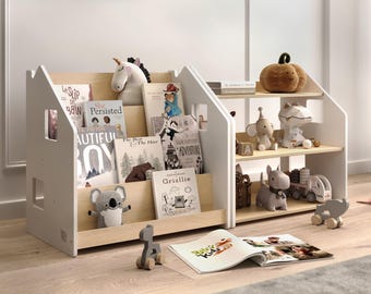 Estantería Montessori para libros y juguetes – Organizador de almacenamiento de madera para la habitación de los niños / Estantes de acceso abierto