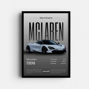 Póster de McLaren, arte de pared minimalista de superdeportivo, impresión automotriz moderna, decoración de automóviles de lujo, regalo de McLaren para él, elegante obra de arte de automóvil deportivo