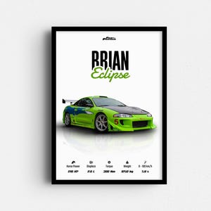 “Brian’s Green Eclipse” Poster, JDM MITFISCHUB Eclipse Wandkunst, Fast & Furious Film Auto Druck, TUNER Auto Dekor, Geschenk für JDM Enthusiasten