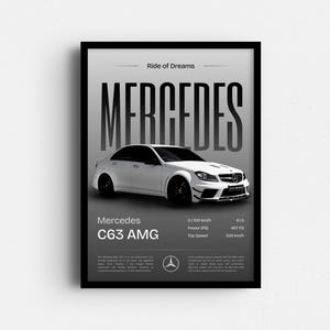 Mercedes C63 AMG Poster, Sports Car Wall Art, Home Car Decor, Mercedes C63 Art for Home, Office, Garage Decor, Gift for Him, Minimal Poster