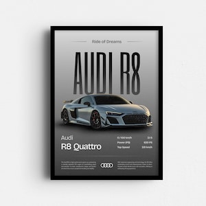Audi R8 Poster, R8 Drucke, Audi Poster, Auto Drucke, Auto Wandkunst, Auto Poster, Jungen Zimmer Dekor, Auto Poster, Sportwagen Kunst, Supersportwagen Druck