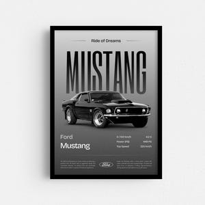 Classic Ford Mustang Muscle Car Poster - Vintage Car Art Print - Muscle Car Wall Decor - Gift for Car Lovers - Retro Car Decor - Car Decor