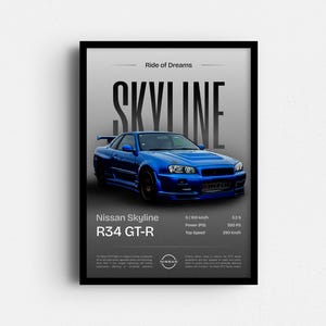 issan R34GT-R, Skyline Poster, Digital Download, Hyper Car Poster, Super Car Print, JDM Kunstdruck, JDM Poster, Home Decor, Auto Wanddekor