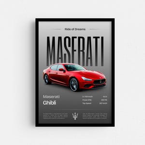 Maserati Ghibli Car Poster, Luxury Sports Car Print, Automotive Wall Art, Car Enthusiast Gift, Modern Home Decor, Car Decor, Maserati Lover