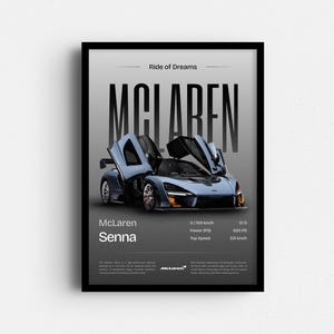 Mclaren Senna Poster Auto Druck, Supersportwagen Wanddruck, Retro Wanddekor, Geschenk für Ihn, Auto Druck, McLaren Senna Wandkunst, Supersportwagen Wandkunst