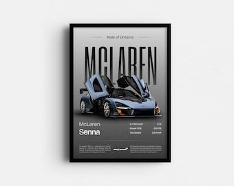 Mclaren Senna Poster Car Print, Supercar Wall Print, Retro Wall Decor, Gift for Him, Car Print, McLaren Senna Wall Art, Supercar Wall Art