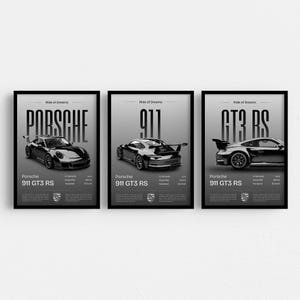 Set of 3 Porsche 911 GT3 RS poster print, Porsche poster, 911 print, car poster, supercar poster, Porsche wall art, car wall art, gift for
