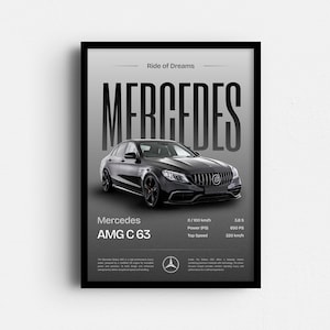 Mercedes C63 Nano Poster, hochwertige Wandkunst für Autoliebhaber, Sportwagendruck, modernes Wohndekor, einzigartige Geschenkidee für Autoliebhaber