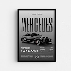 Mercedes CLS C63 AMG Poster | Digital Download | Luxury Car Poster | Sports Car Art Print | Home Decor | Wall Art | Mercedes Decor