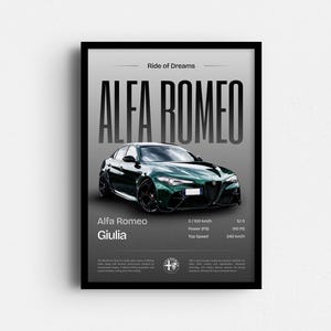 Póster de Alfa Romeo Giulia / Impresión artística de coches de lujo / Decoración de coches deportivos italianos / Arte mural para entusiastas de los coches / Arte automotriz / Regalo para amantes de los coches