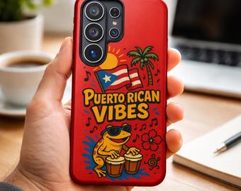 Puerto Rican Vibes Phone Case | Coqui Frog Boricua Case | Puerto Rico Flag Tropical Samsung Case | Hispanic Culture Gift | Cute Island Vibes