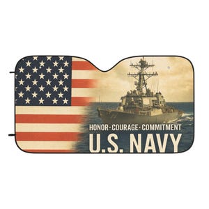 U.S Navy Car Sun Shades - Honor, Courage, Commitment, Auto Accessories, UV Protection, Patriotic Gift, Vehicle Shade