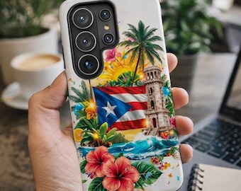 Puerto Rico Flag Samsung Phone Case, Puerto Rican Pride Cover, Island Floral Case, Boricua Gift, Tough Case, Caribbean Protective Cover