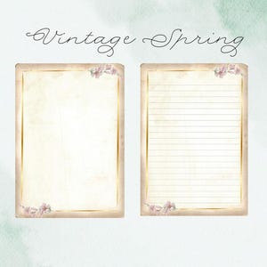 Vintage spring A4 Writing Paper, Pen Pal Supplies, Writing Paper with or without lines, Instant Download