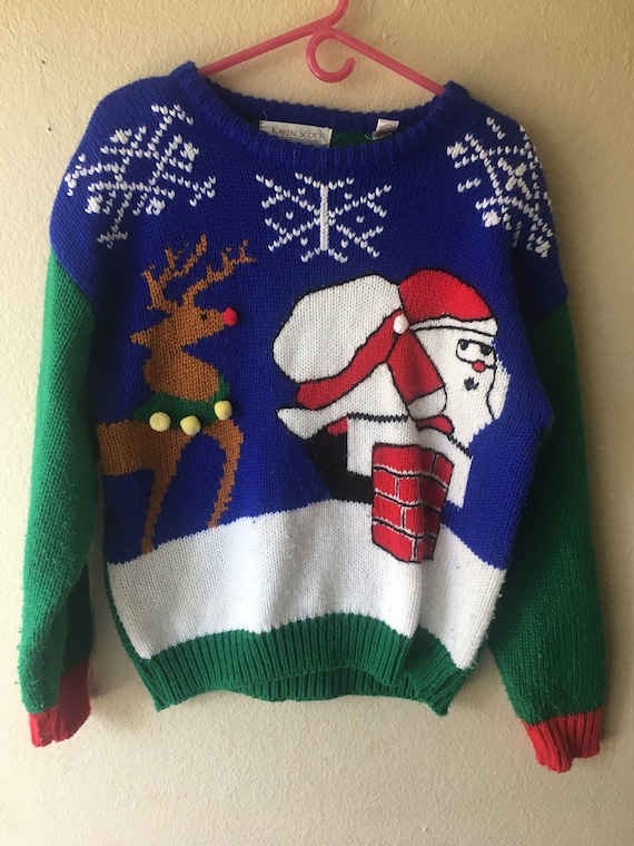 Vintage Ugly Christmas Santa And Rudolph Sweater Womens Size Large Ho Ho Ho Vintage Ugly Christmas Santa And Rudolph Sweater Womens Size Large Ho Ho Ho