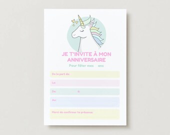 Cartão de convite de aniversário para baixar e imprimir - Tema Unicórnio