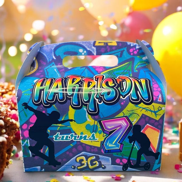 Graffiti Skateboard Scooter Colorful Party Favor Box Personalized Treats Bags