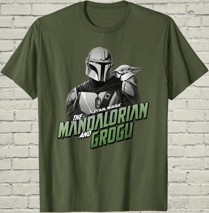 Mandalorian Grogu Star Wars Shirt, Baby Yoda Helmet Pose Graphic Tee, Christmas Gift For Sci Fi Fan image 1
