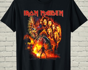 Camiseta Iron Shirt, camiseta Burning Ambition, merchandising de Iron Maiden de los 80, ropa vintage de conciertos, regalo de cumpleaños para músicos de rock.