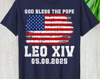 Camiseta "Dios bendiga al Papa León XIV", regalo personalizado para religiosos, bandera de EE. UU., camiseta cristiana, sudadera con capucha, sudadera, camiseta divertida