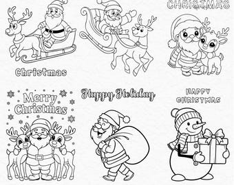 Christmas Santa Claus SVG Bundle (6 Designs), Reindeer Png, Dxf, Eps, T-Shirt Mug Design Files, Coloring Pages Set, Instant Download.