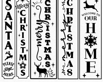 Christmas Porch Sign SVG Bundle, Vertical Christmas Sign SVG, Welcome Santa SVG, Holiday Door Decor Cut Files, Cricut Silhouette Designs
