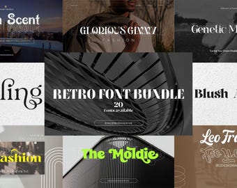 Modern Retro Font Bundle Collection, Font Bundle, Cricut Font, Font Bundle for Cricut, Groovy Fonts, Farmhouse Fonts, Retro Font